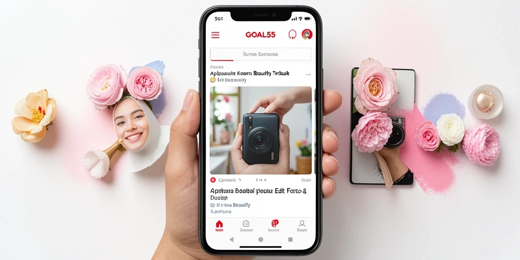 Tampilan antarmuka aplikasi GOAL55 yang simpel dan menarik untuk Kamera Beautify.
