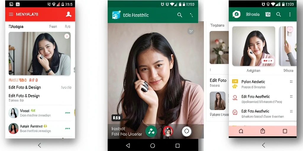 Antarmuka menarik dari aplikasi MENYALA78 untuk editing foto aesthetic.